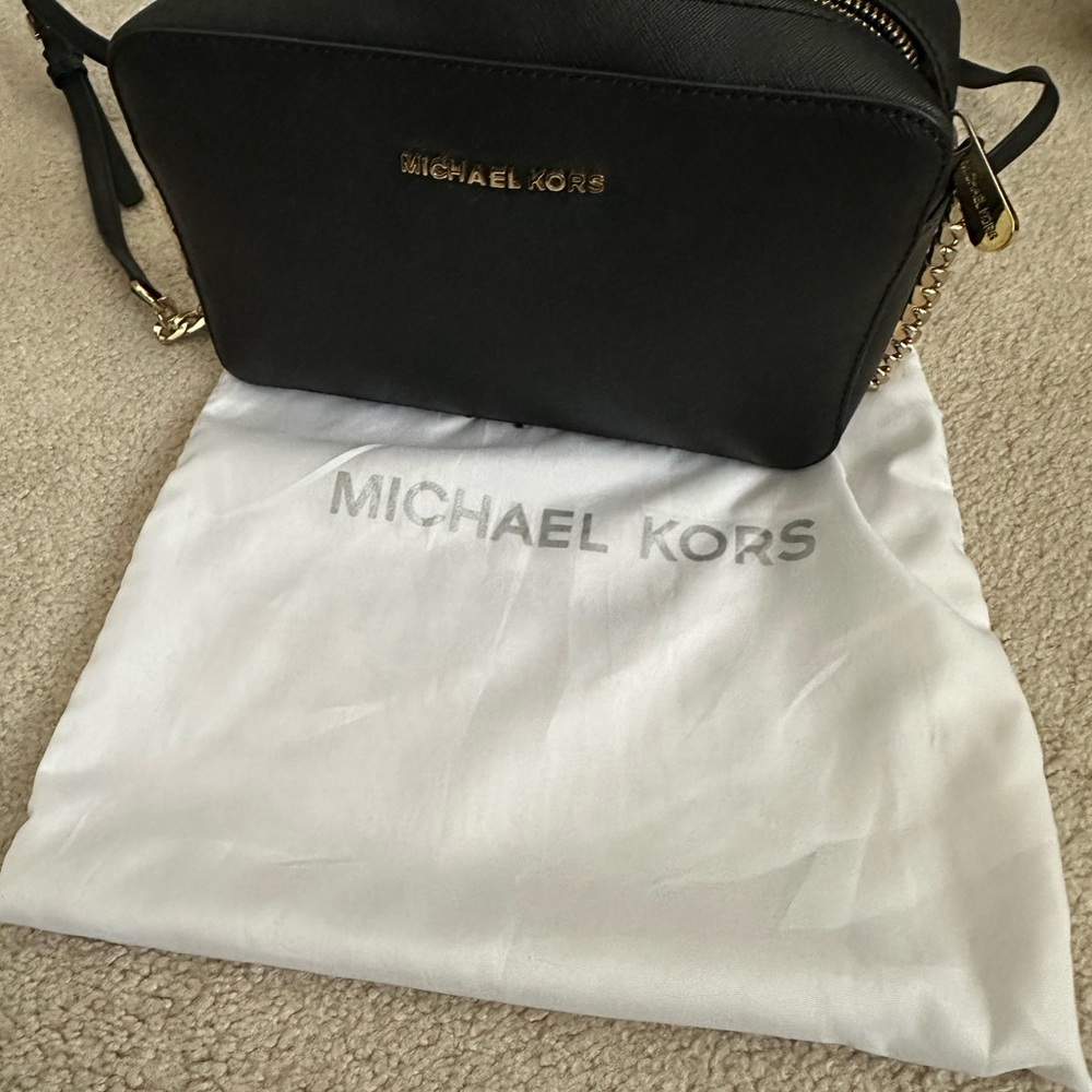 Michael Kors Black Crossbody Bag with Gold Accents